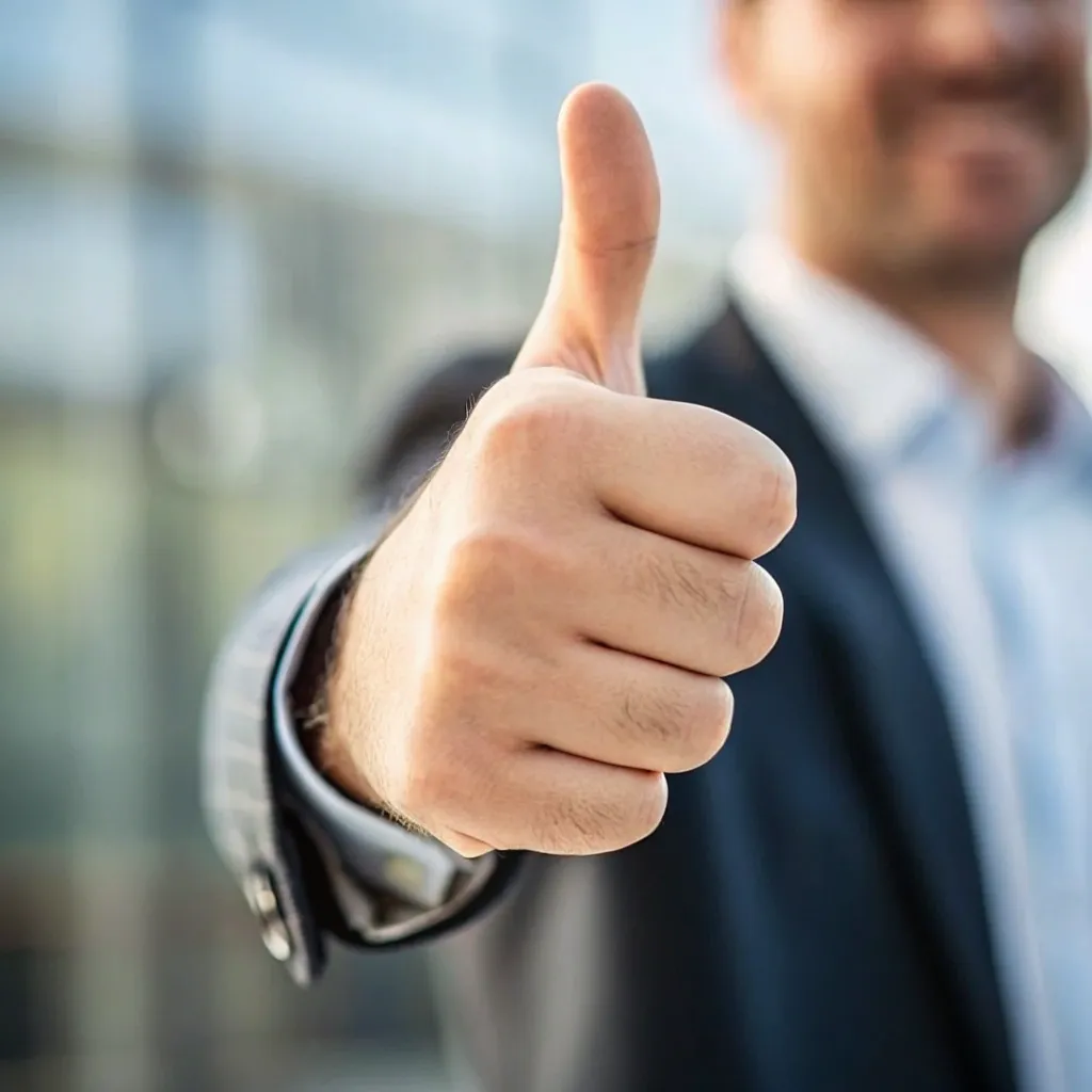 A thumbs-up symbolizing successful submission